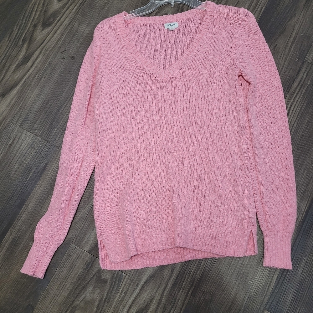 J. Crew Light Pink V-Neck Sweater XS Slub Knit Cotton Blend